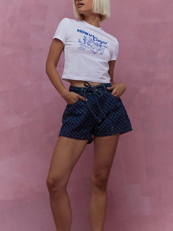 Wide Leg Split-Joint Tied Waist Denim Shorts Product Image