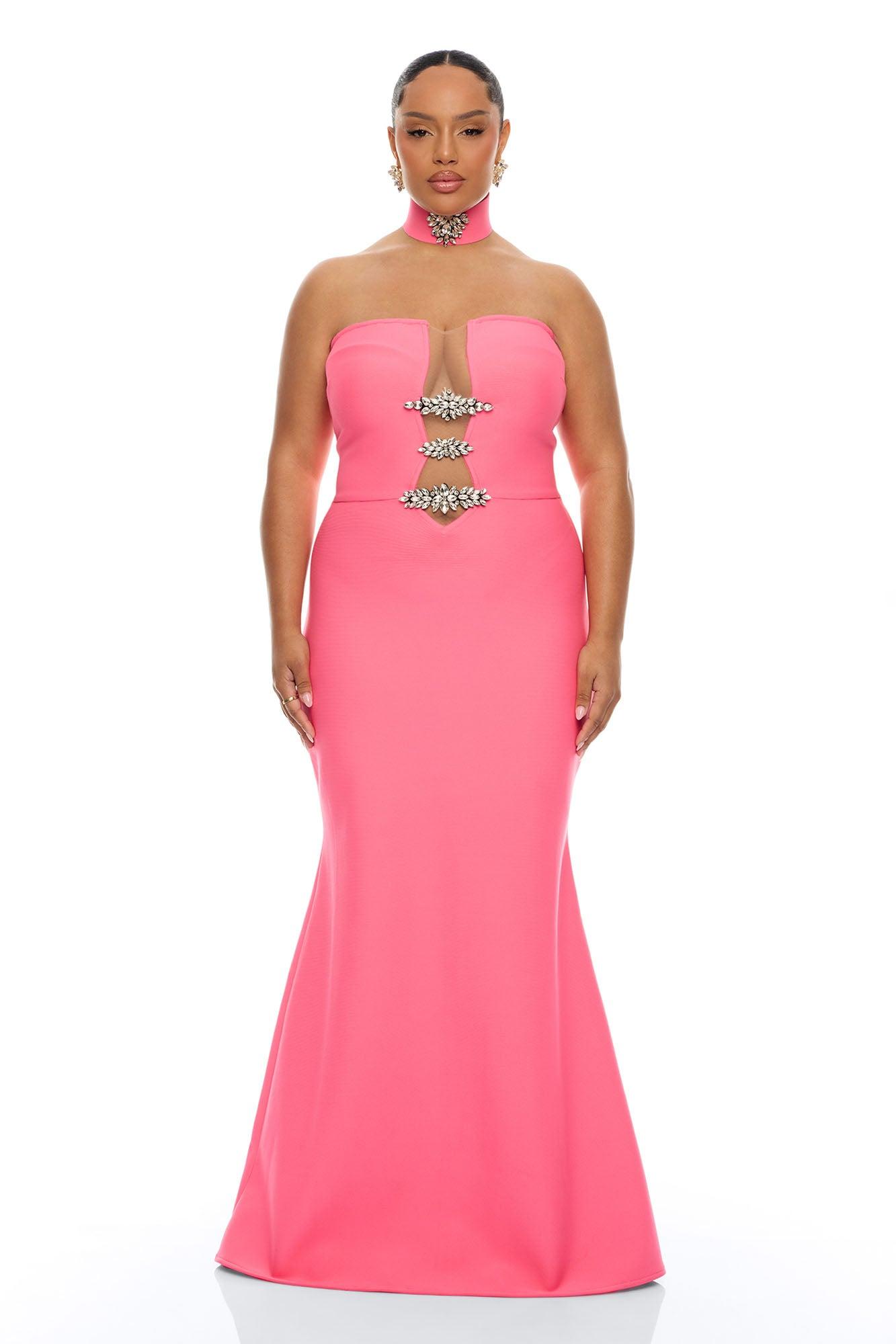 Brandi Choker Bandage Gown - Hot Pink Female Product Image