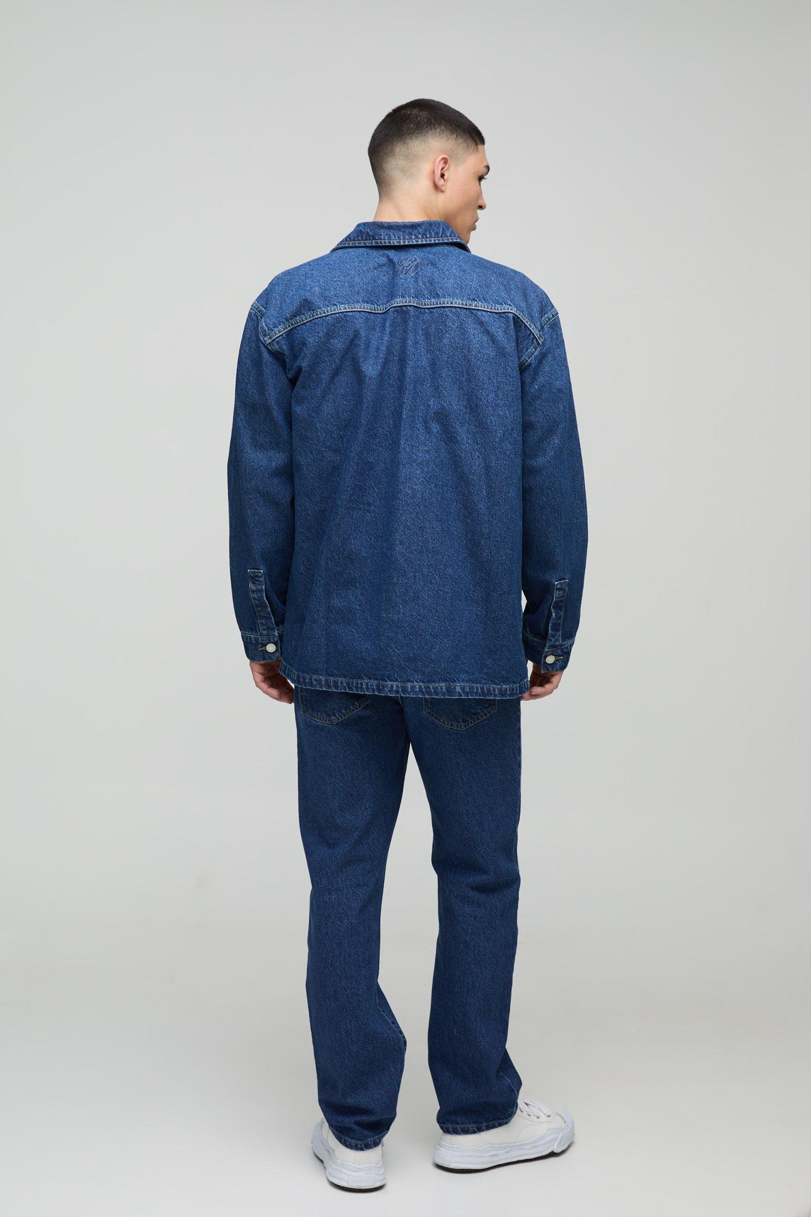 Oversized Denim Back Embroidered Shirt | boohooMAN USA Product Image