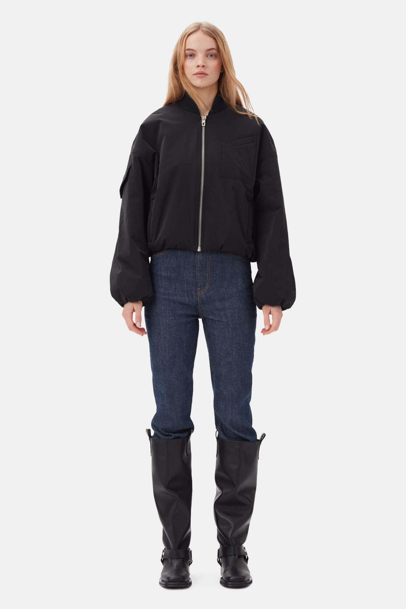 Black Twill Oversized Short Bomber Jacket Product Image