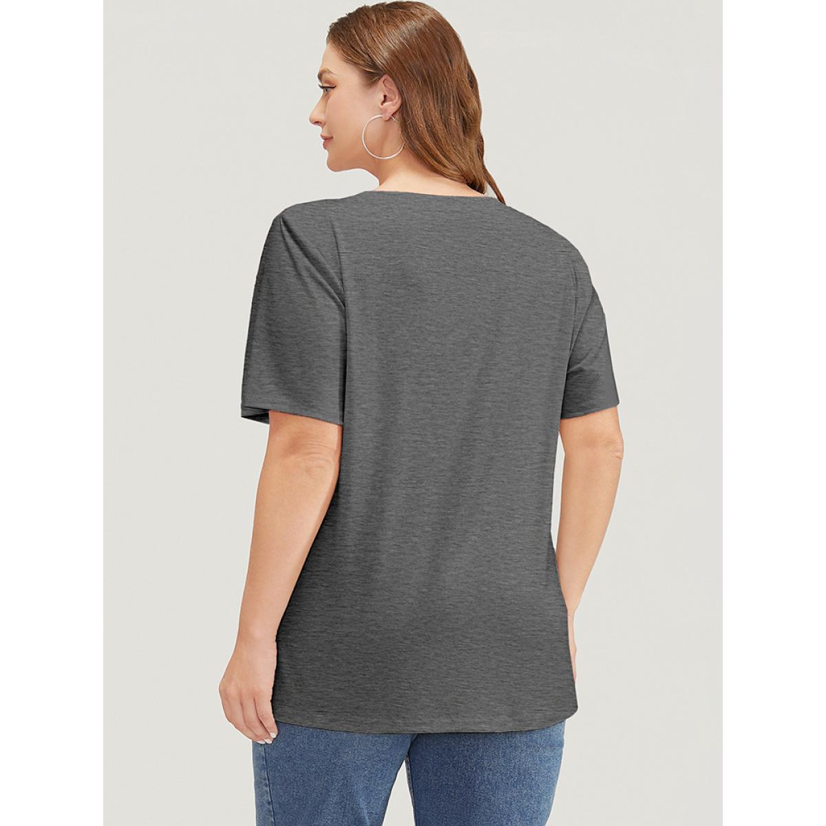 Plus Size Mushroom & Moon Print Short Sleeve Crew Neck T-shirt DimGray Women Casual Natural Flowers Dailywear T-shirts BloomChic 18-20/2X Product Image