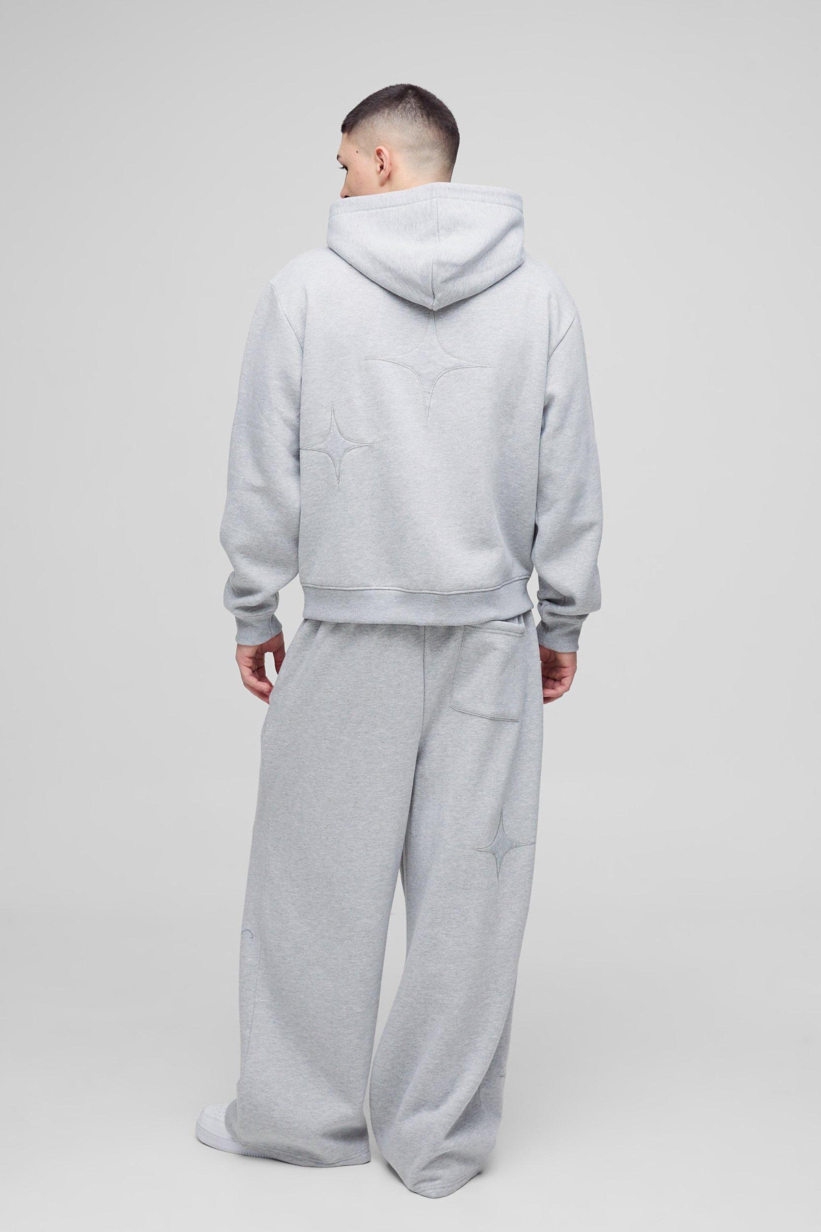 Oversized Boxy Star Applique Zip Through Hooded Tracksuit | boohooMAN USA Product Image