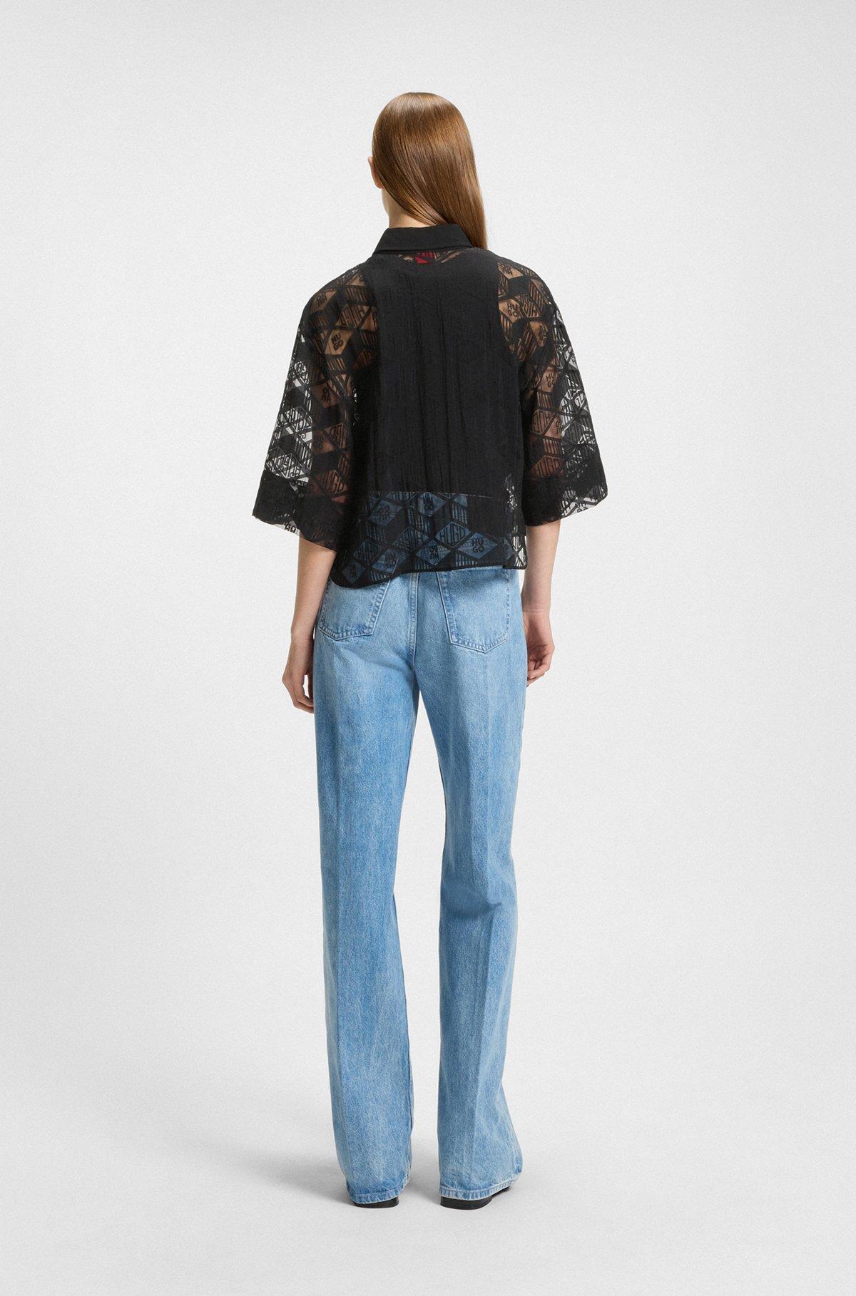HUGO - Regular-fit chiffon blouse with all-over logo print - Patterned Product Image