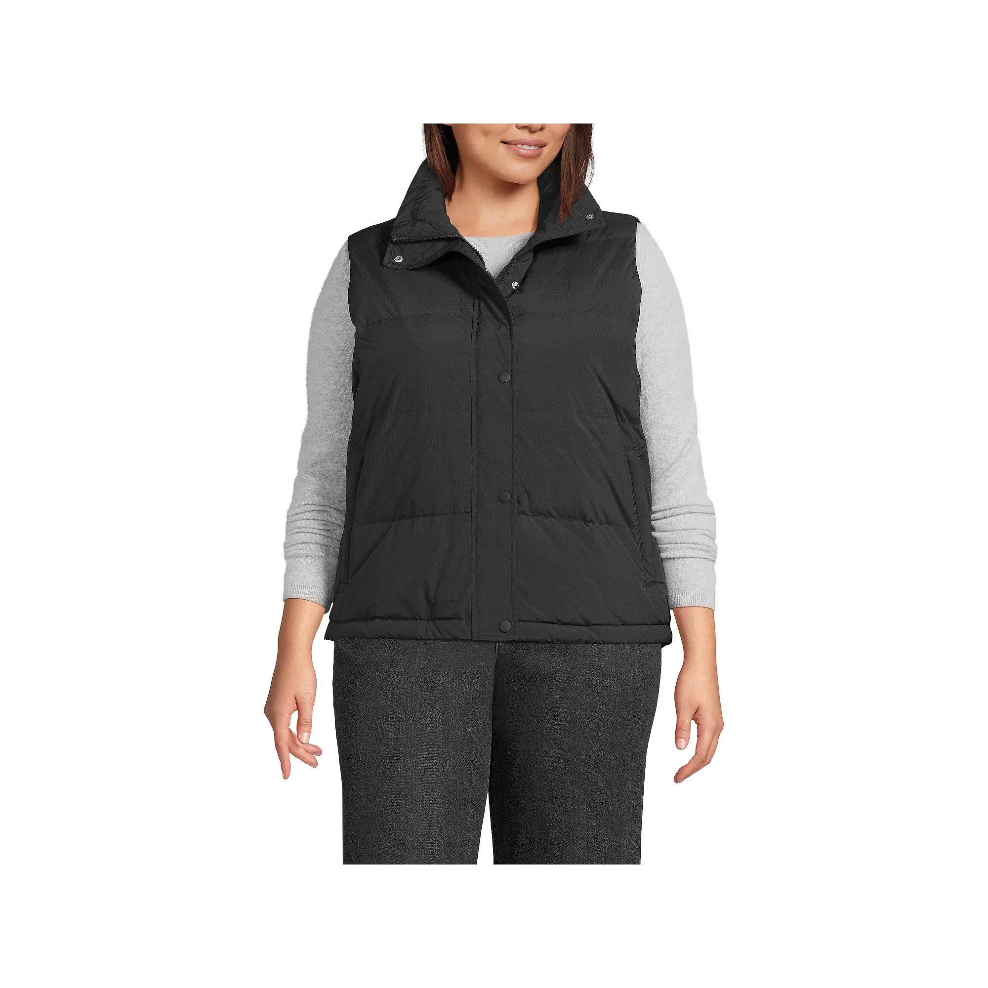 Plus Size Lands' End Mockneck Down Puffer Vest, Women's, Size: 2XL, Black Product Image