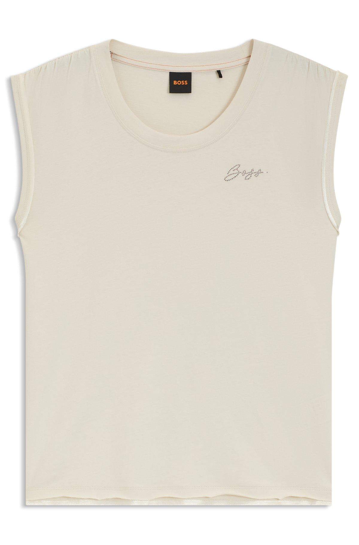 BOSS - Cotton-jersey top with crystal logo - White Product Image