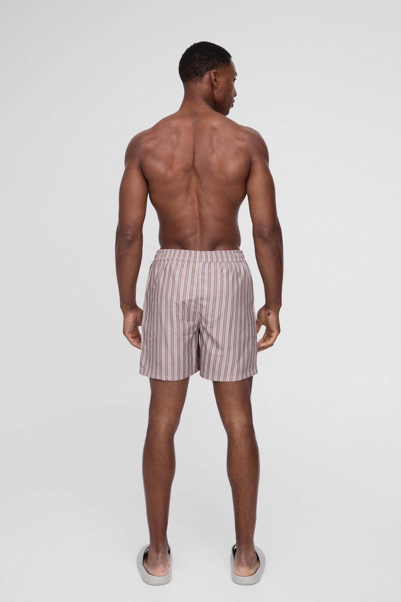 Mid Length Stripe Swim Trunks | boohooMAN USA Product Image