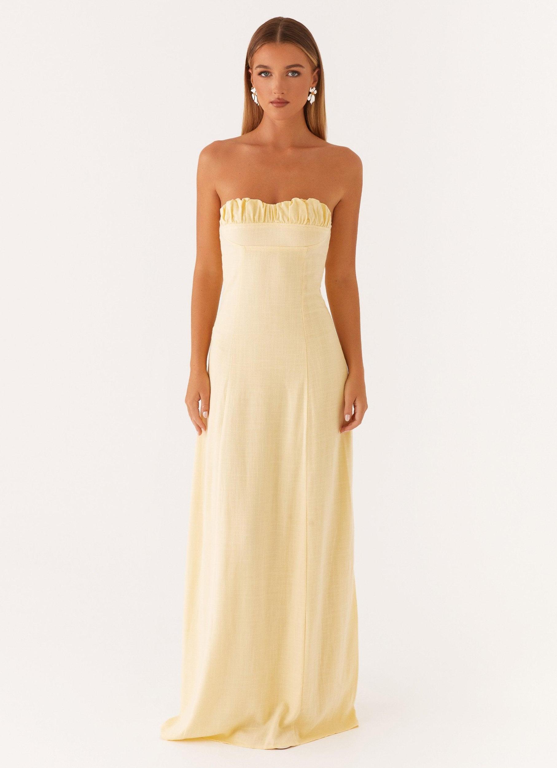Tayla Linen Maxi Dress - Yellow Product Image