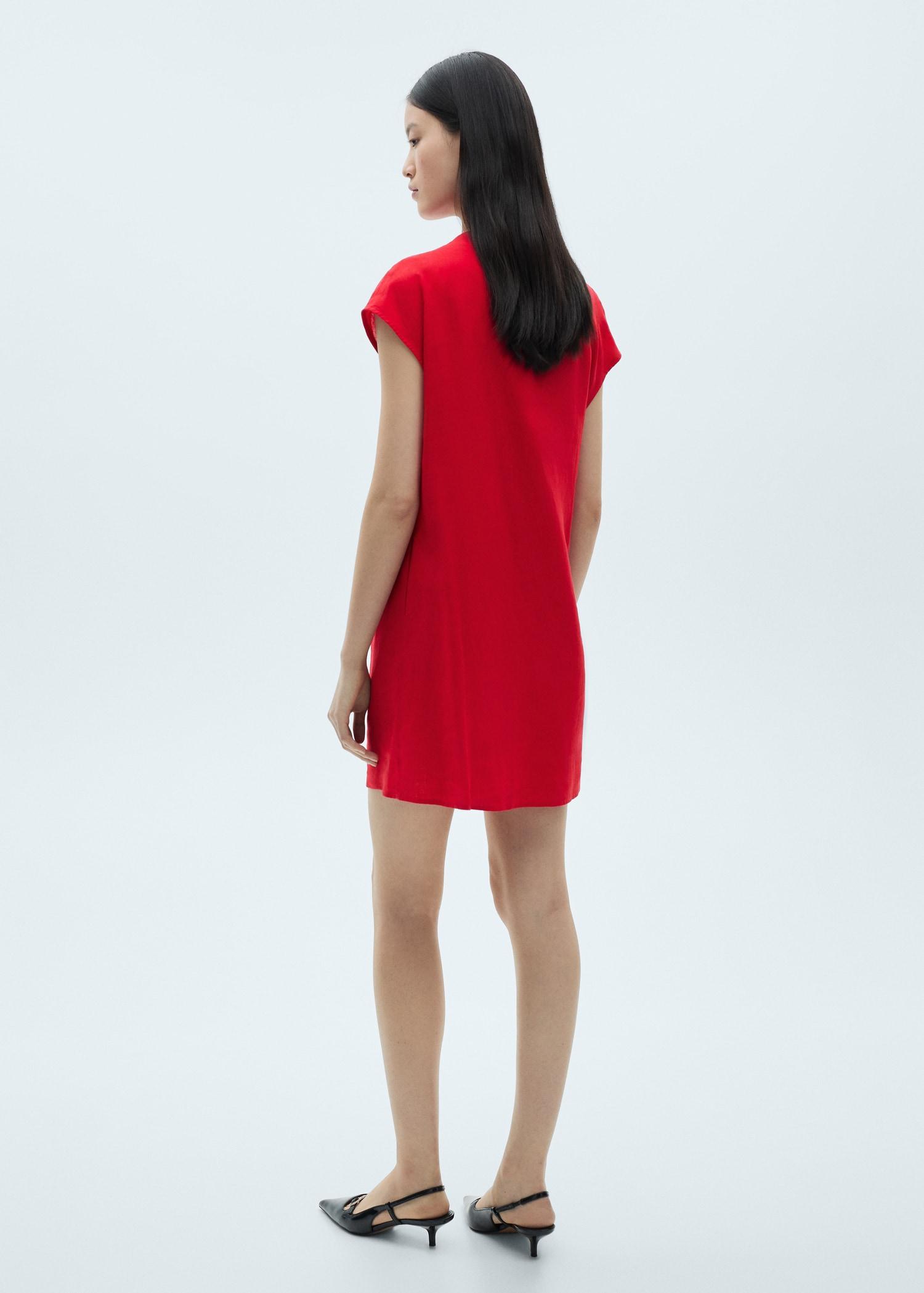 Linen dress with draped collar - Women | MANGO USA Product Image