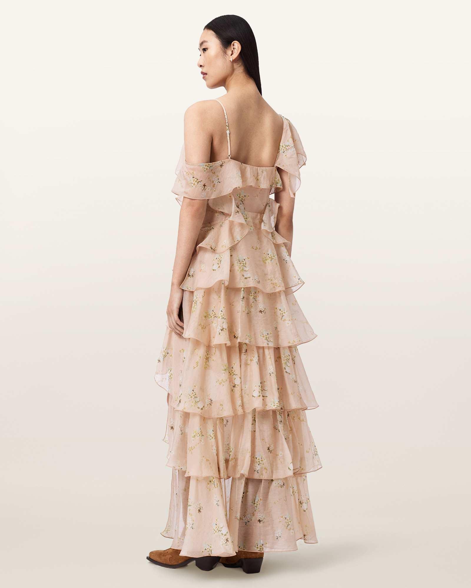 Sienna Ruffle Maxi Dress EMPOLI POP PINK | ALLSAINTS US Product Image