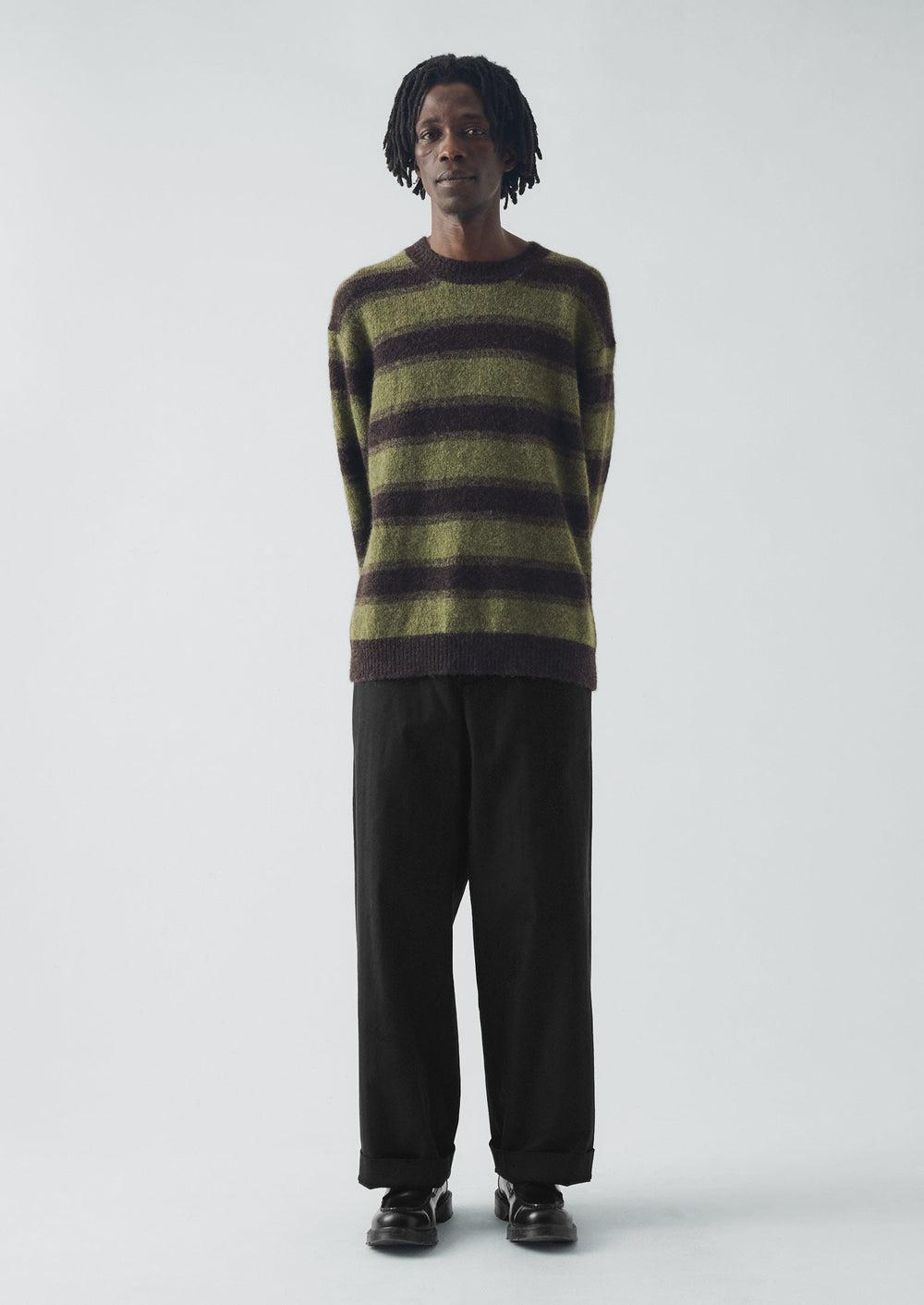 Cotton Wool Herringbone Wide Leg Pants | Black Product Image