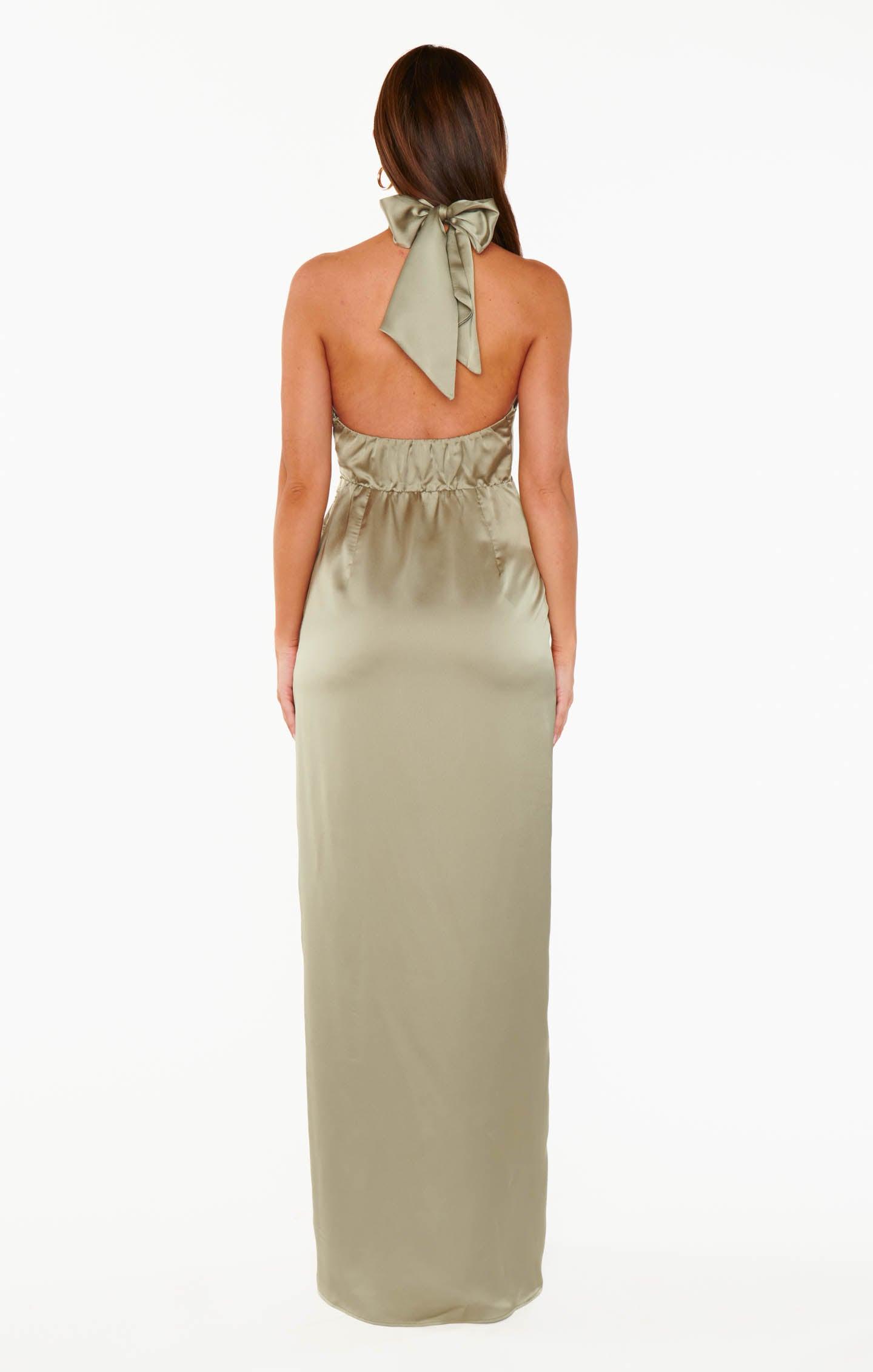Adele Halter Maxi Dress ~ Moss Green Luxe Satin Product Image