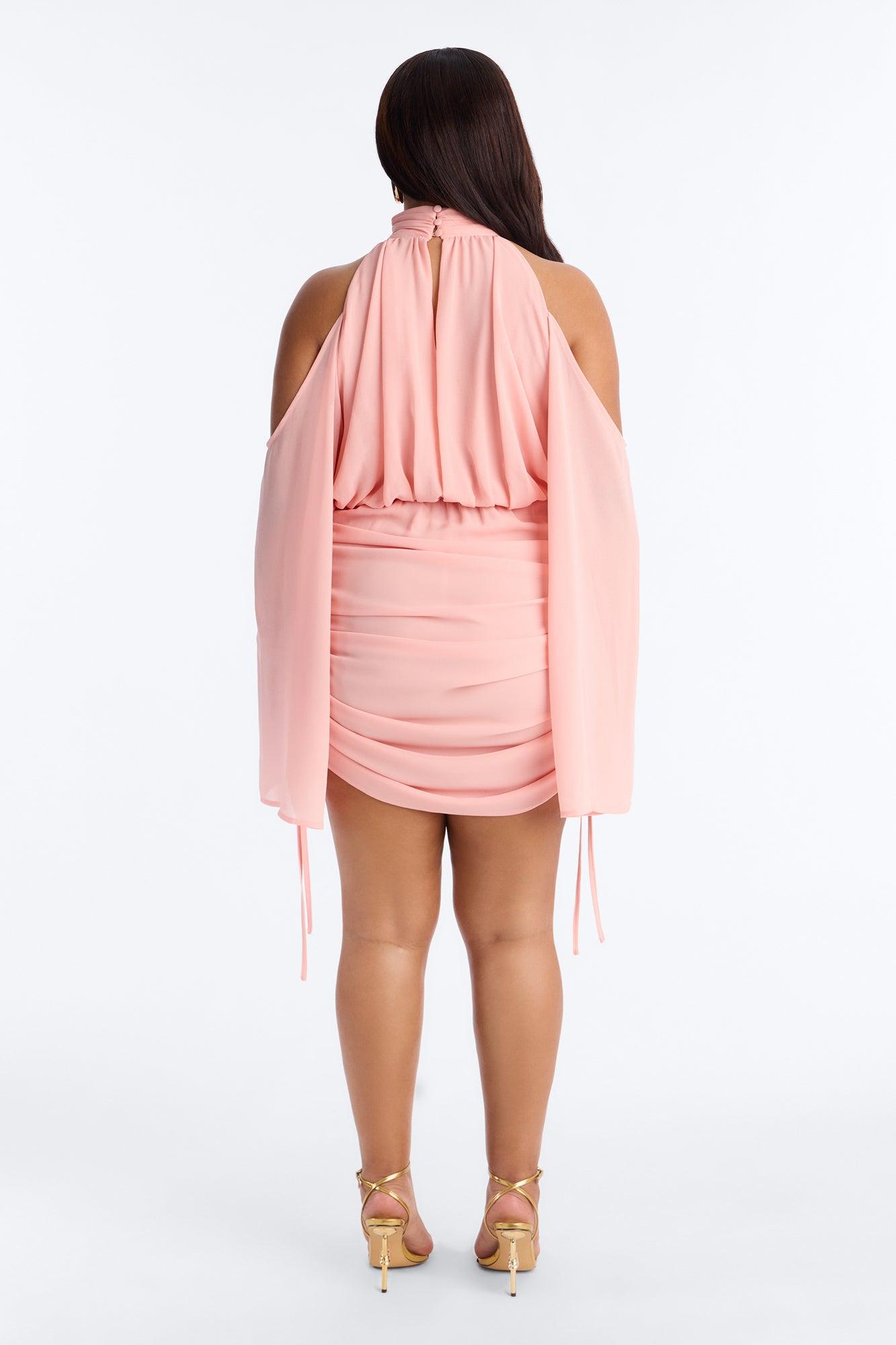Kyra Cold Shoulder Chiffon Mini Dress - Pink Female Product Image