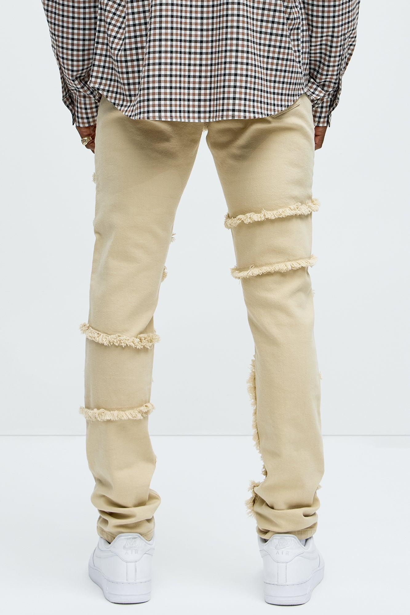Paneled Frayed Stacked Skinny Pants - Tan Product Image