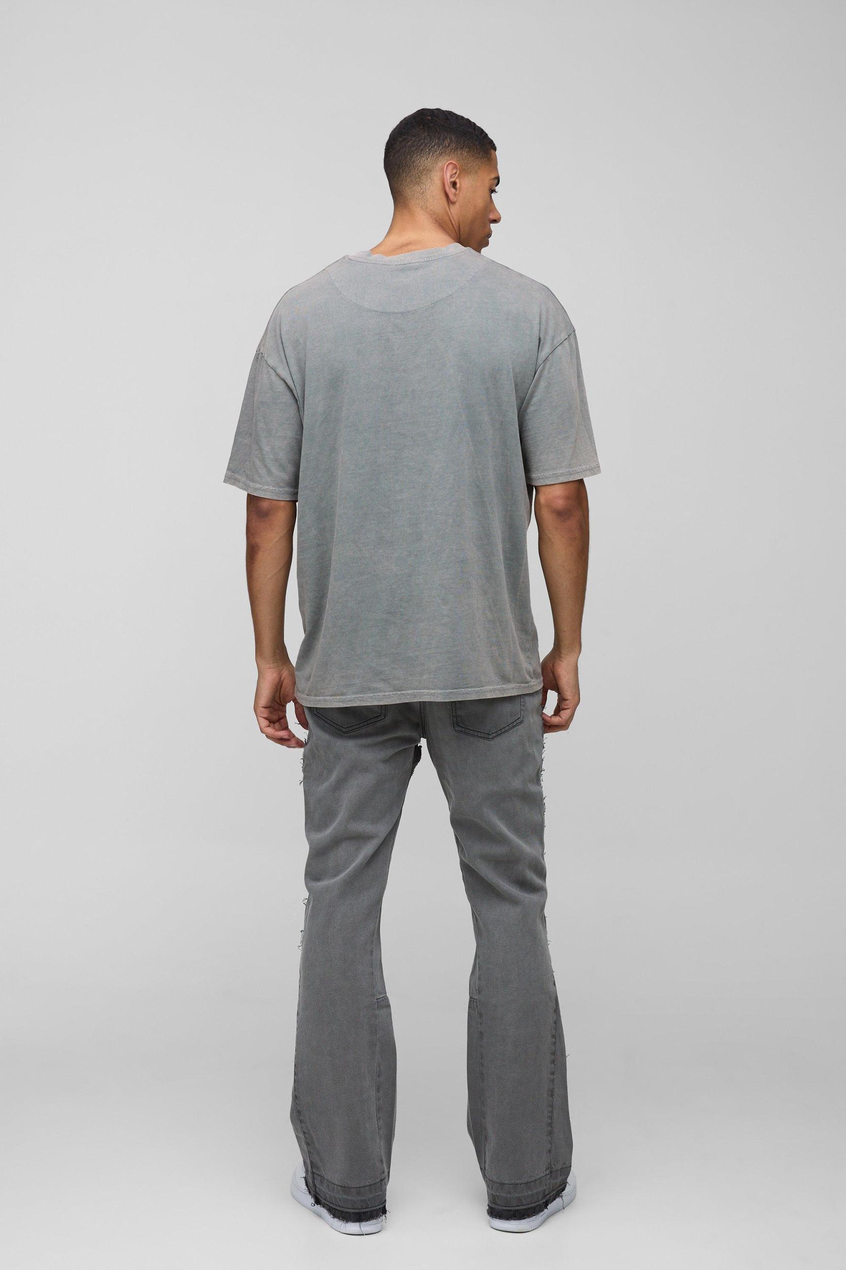 Slim Rigid Flare Carpenter Distressed Denim Jeans | boohooMAN USA Product Image