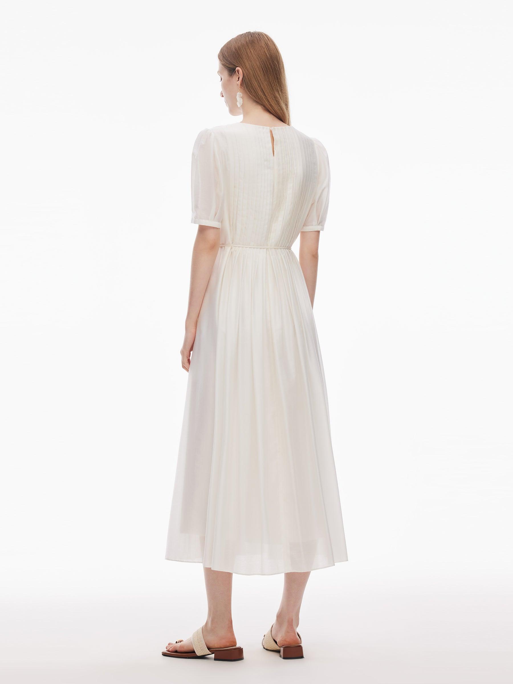 Tencel Blend Pleated Women Loose A-Line Maxi Dress Product Image