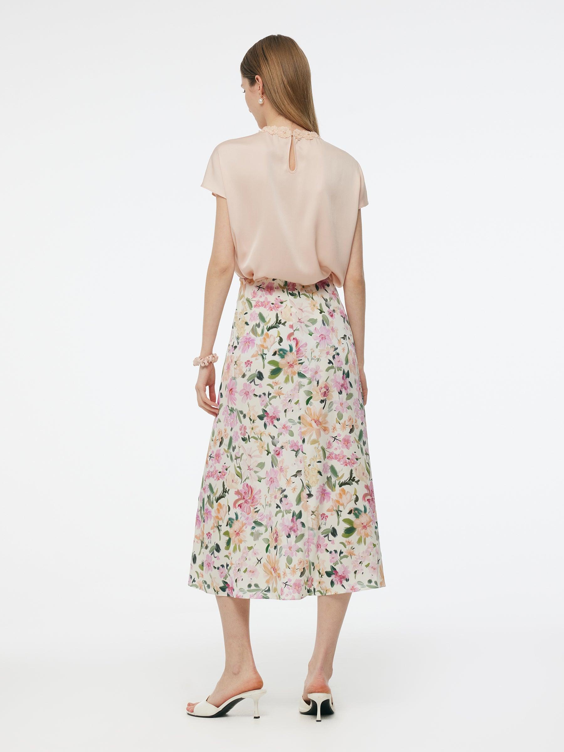 19MM Mulberry Silk Floral Print Women Skirt Product Image