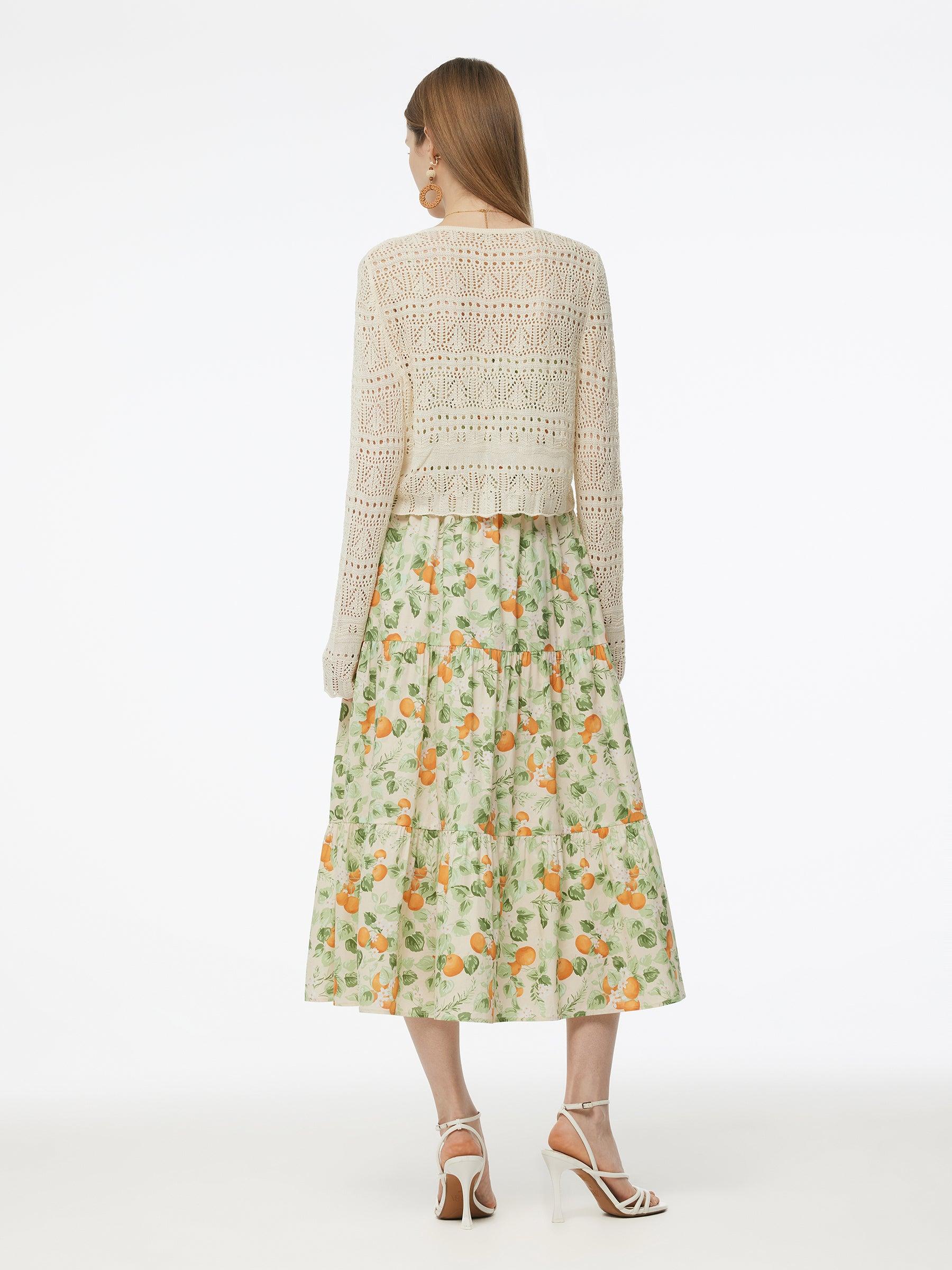 Cotton Floral Print Strap Maxi Dress And Openwork Cardigan Two-Piece S Product Image