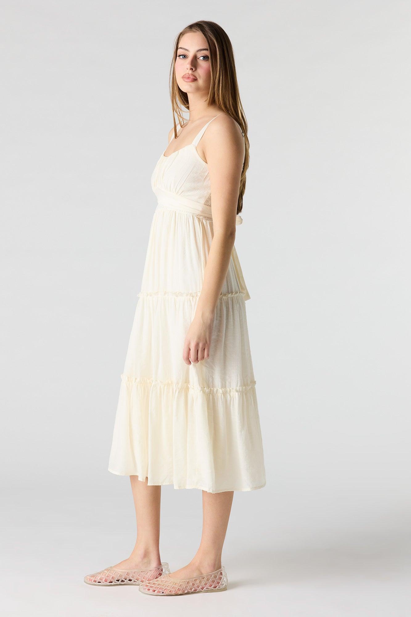Tie Waist Tiered Midi Dress Female Product Image