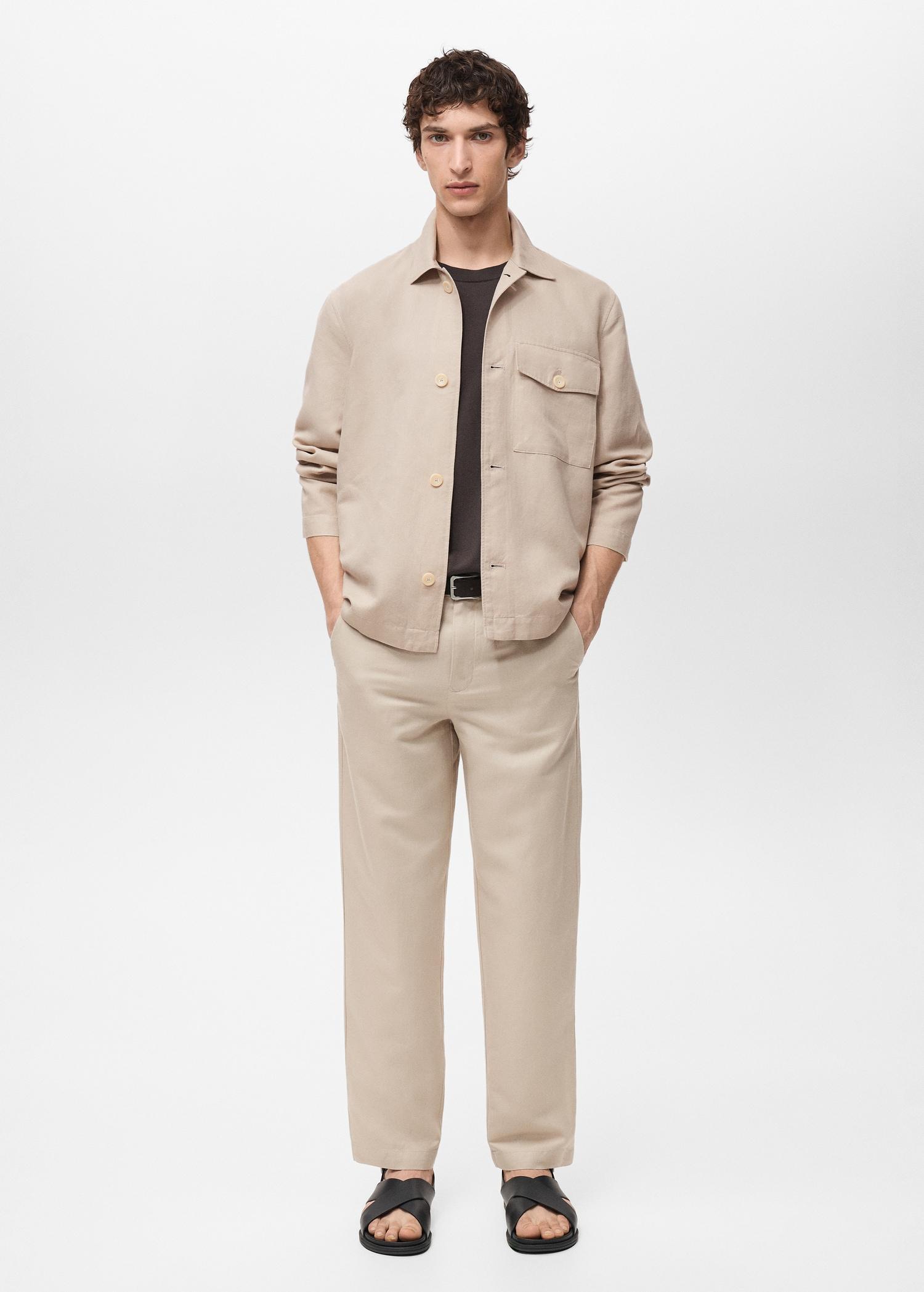 Straight-fit linen overshirt - Men | MANGO USA Product Image