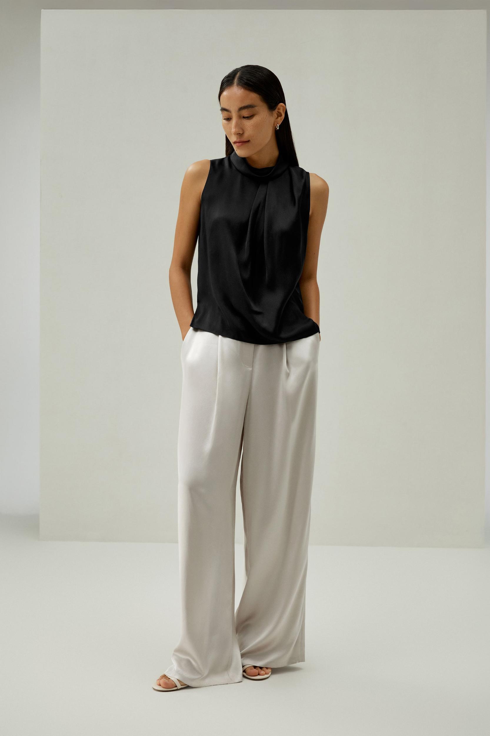 LILYSILK Silk Blouse Women - Dark Olive Mulberry Silk - Elegant Cowl Neck Blouse XS Product Image