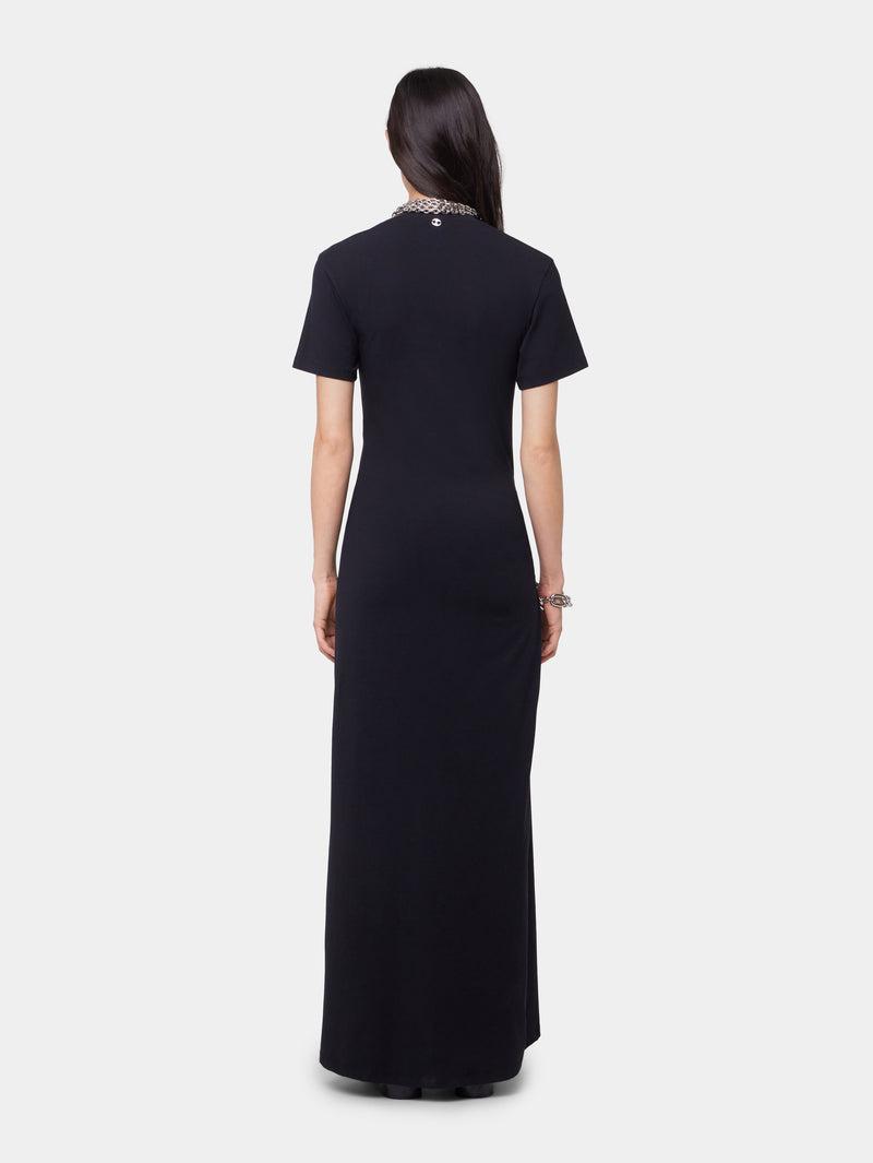BLACK LONG PIERCING DRESS IN COTTON JERSEY Product Image