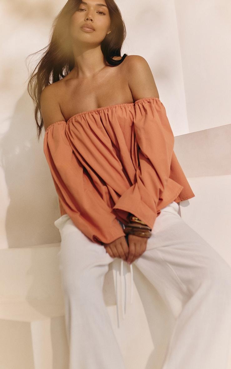 Apricot Peach Skin Floaty Bardot Top Product Image