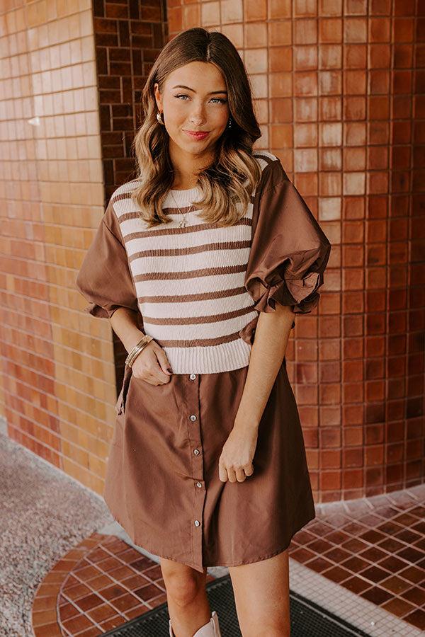 Sweet As Can Be Stripe Mini Dress in Mocha Product Image