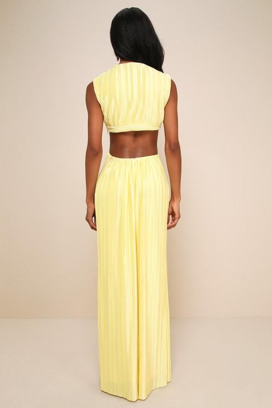 Glamorous Mentality Yellow Plisse Cutout Maxi Dress Product Image