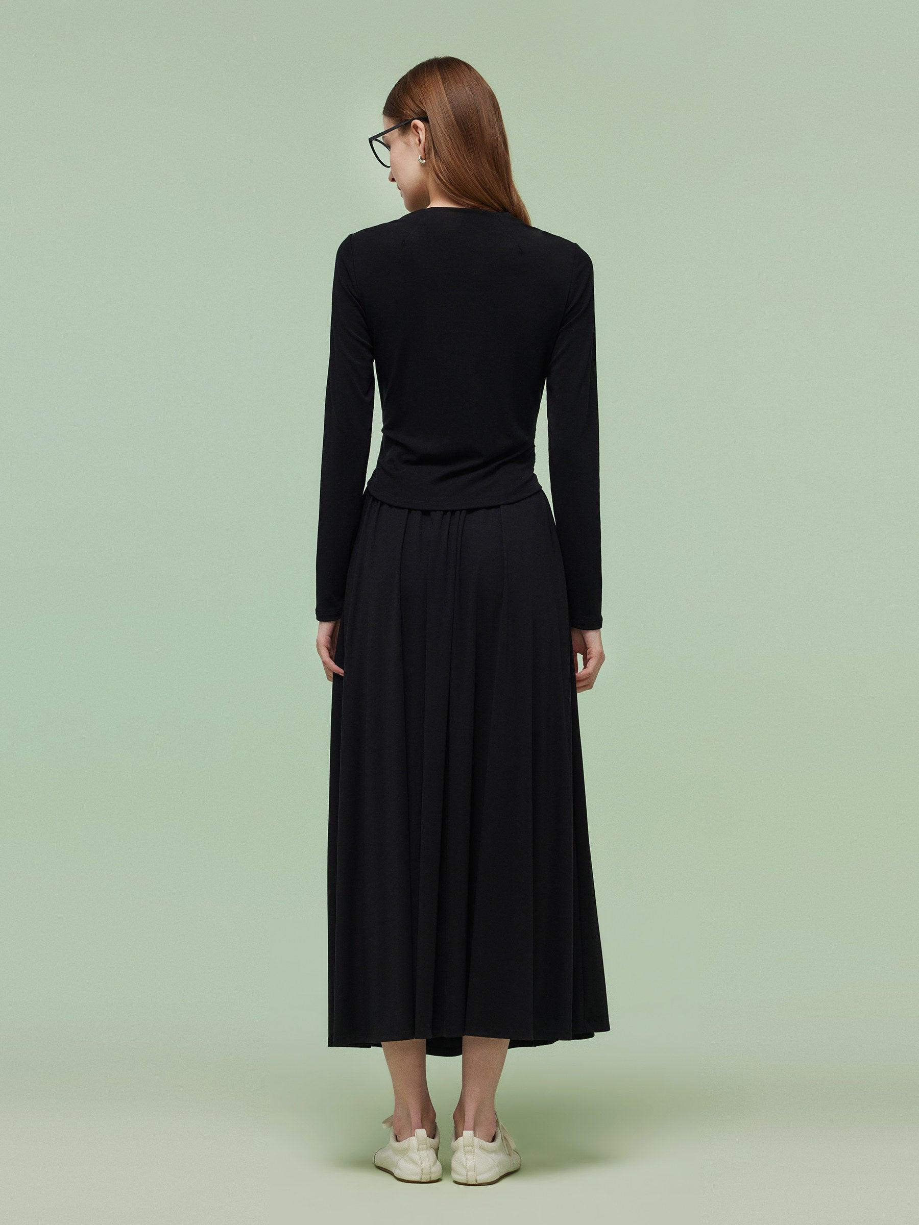 Tencel Blend Half-Zip Women Knit Top And Skirt Two-Piece Set Product Image