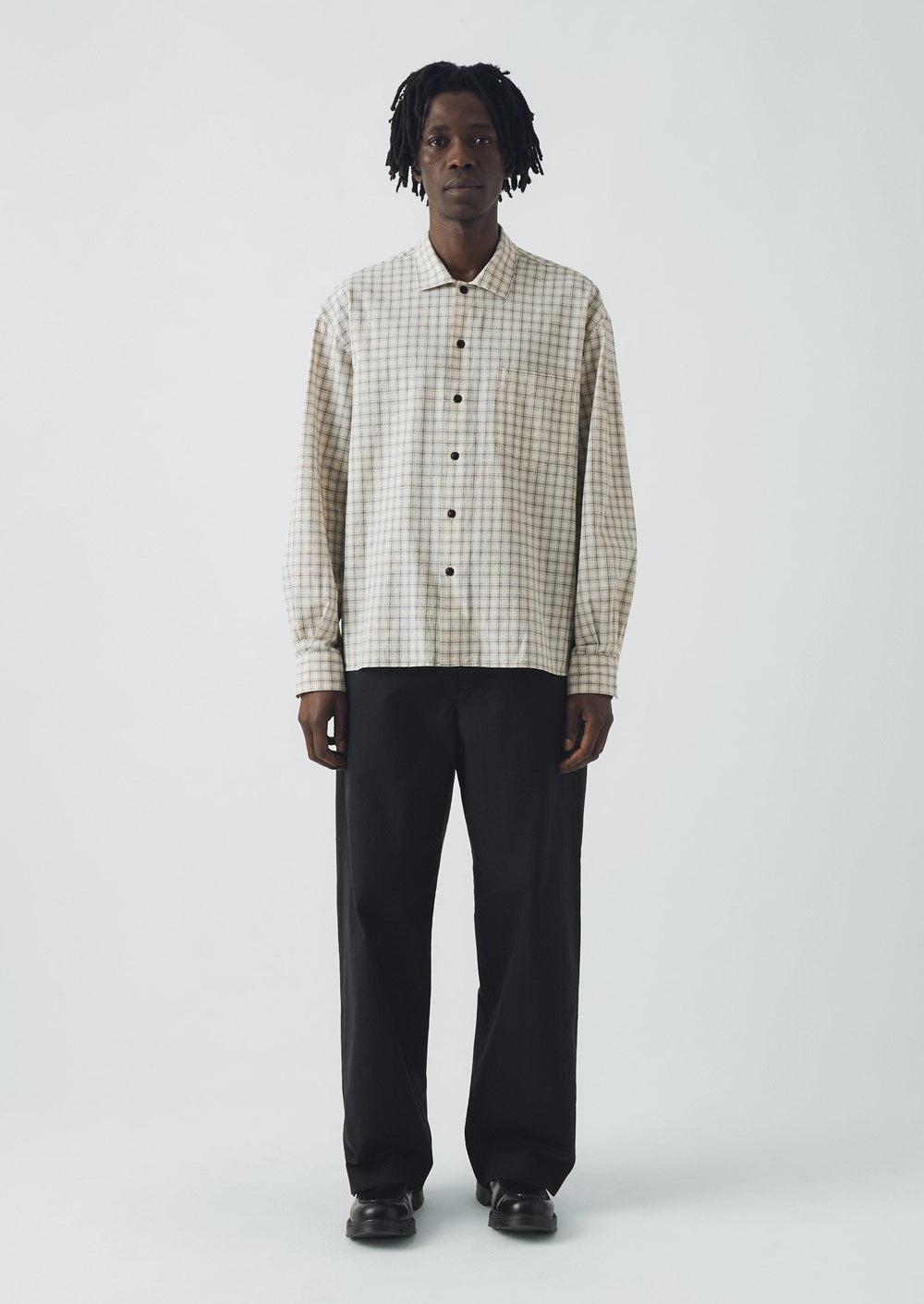 Cotton Window Pane Check Shirt | Ecru/Slate Product Image