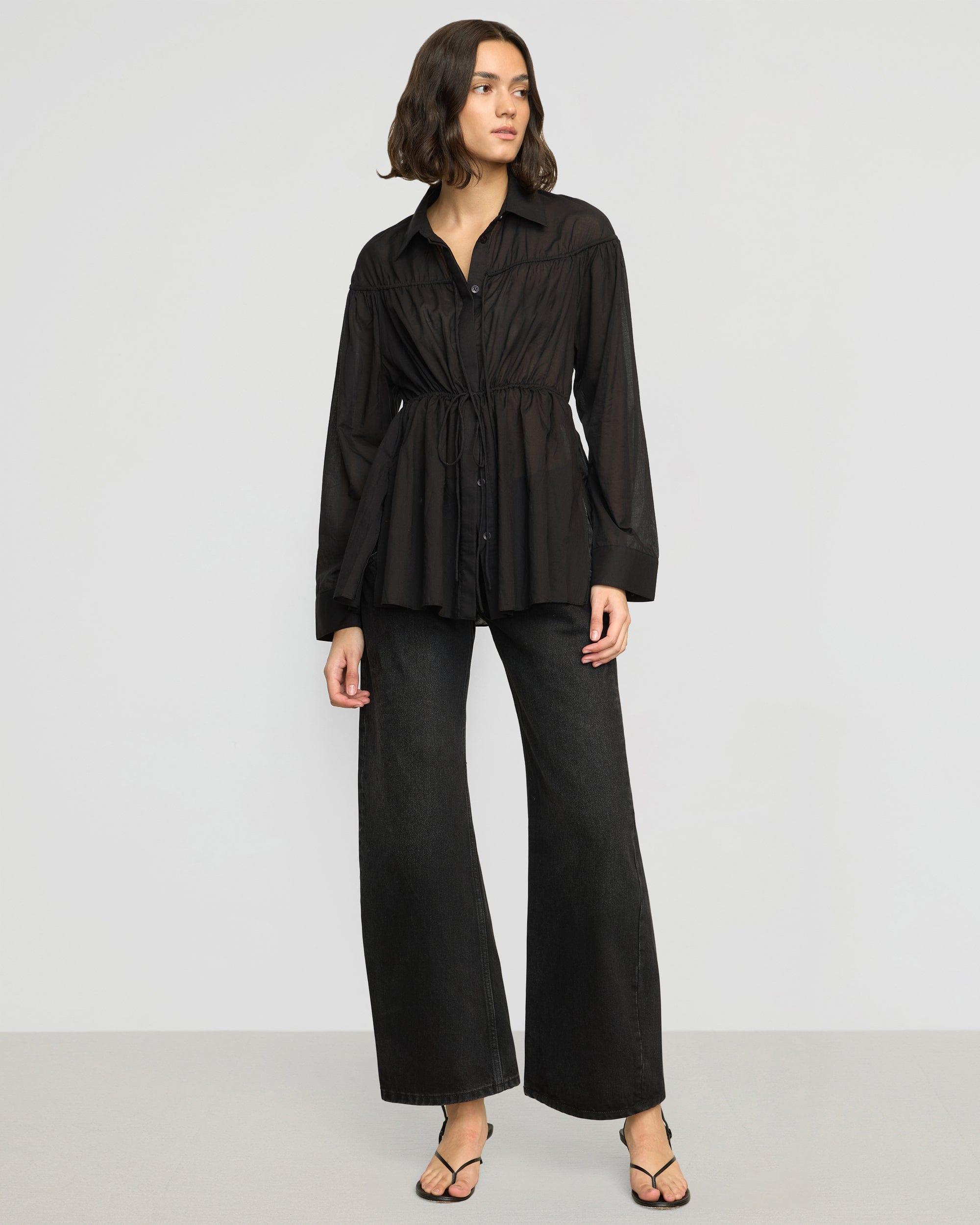 Kia Tie-Front Cotton-Silk Tunic Blouse Product Image