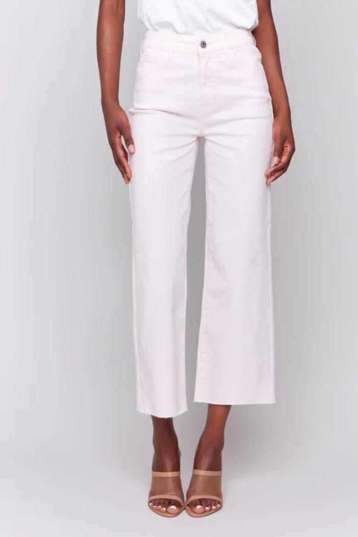 Wide Leg Twill Pants With Raw Edge Product Image