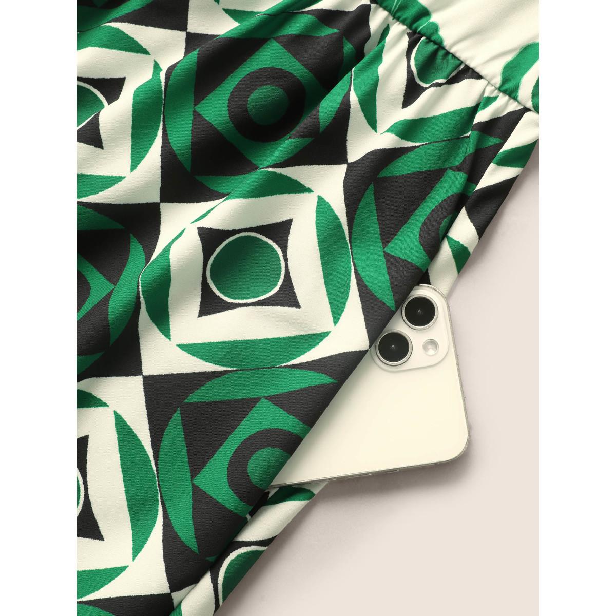 Plus Size Boho Print Tie Knot Ruffle Cap Sleeve Dress Malachitegreen Women Resort Tie knot Notched collar Cap Sleeve Curvy BloomChic 12/L Product Image