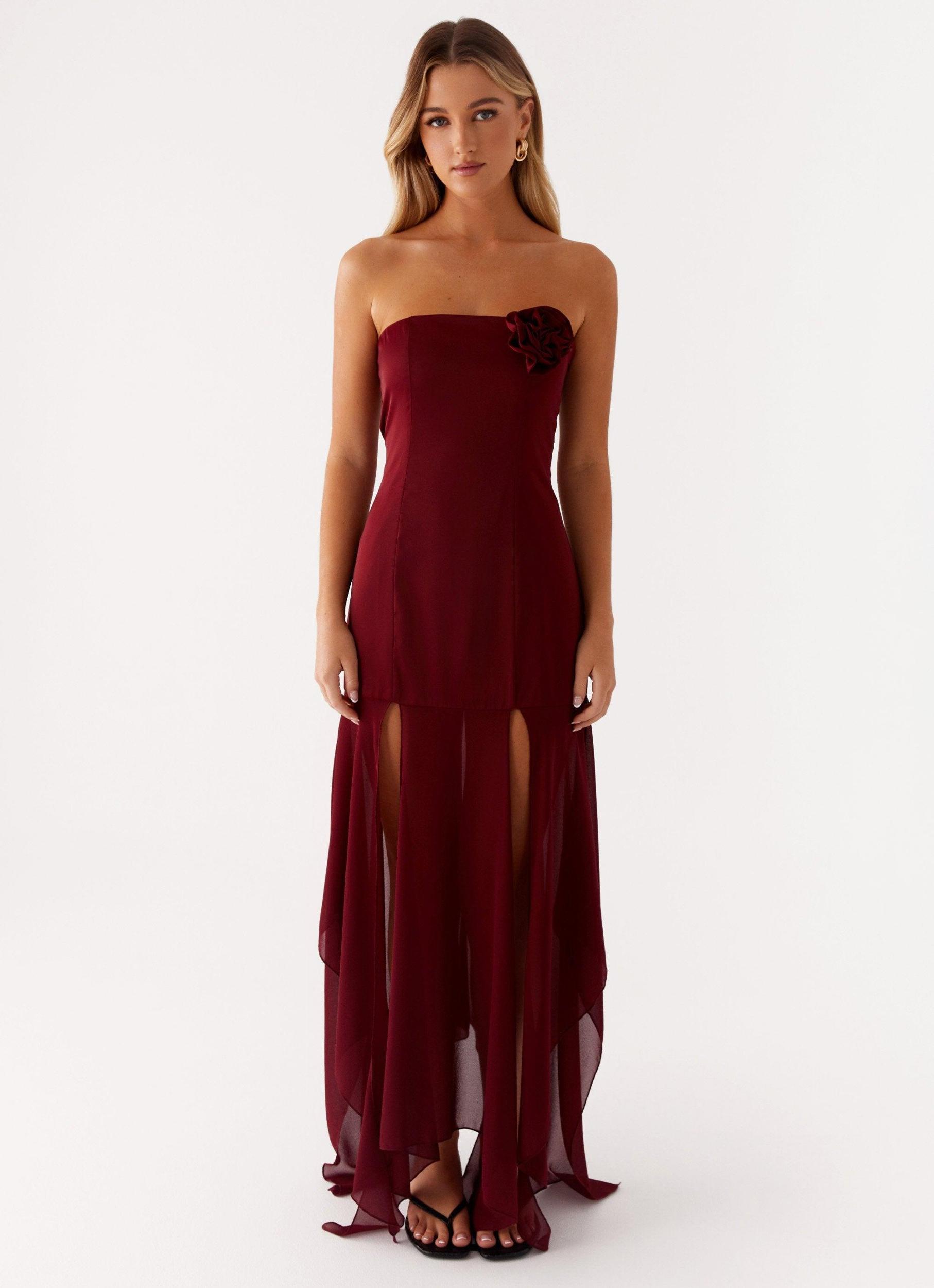 Collision Satin Maxi Dress - Cherry Red Product Image
