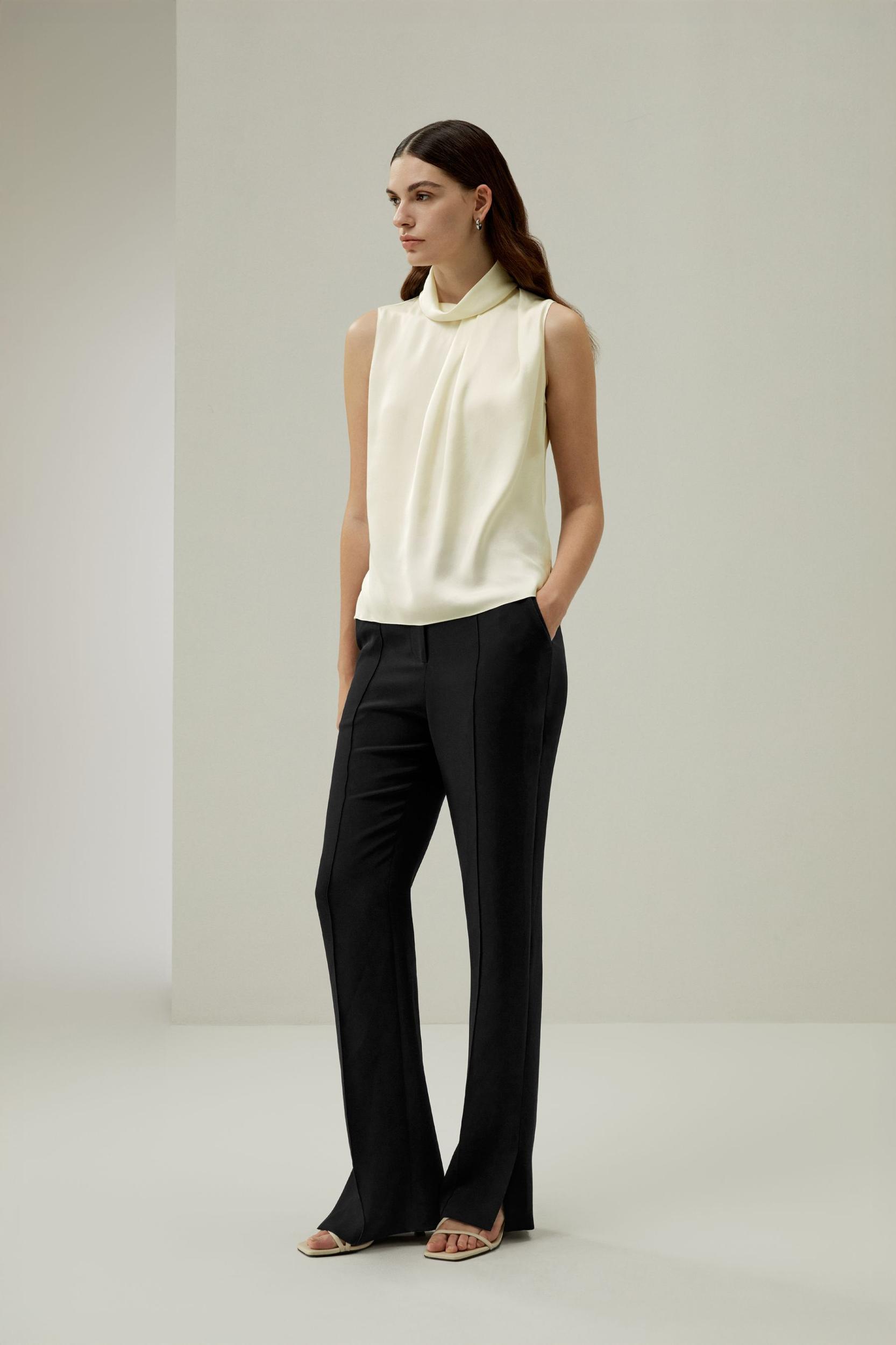 LILYSILK Silk Blouse Women - Dark Olive Mulberry Silk - Elegant Cowl Neck Blouse XS Product Image