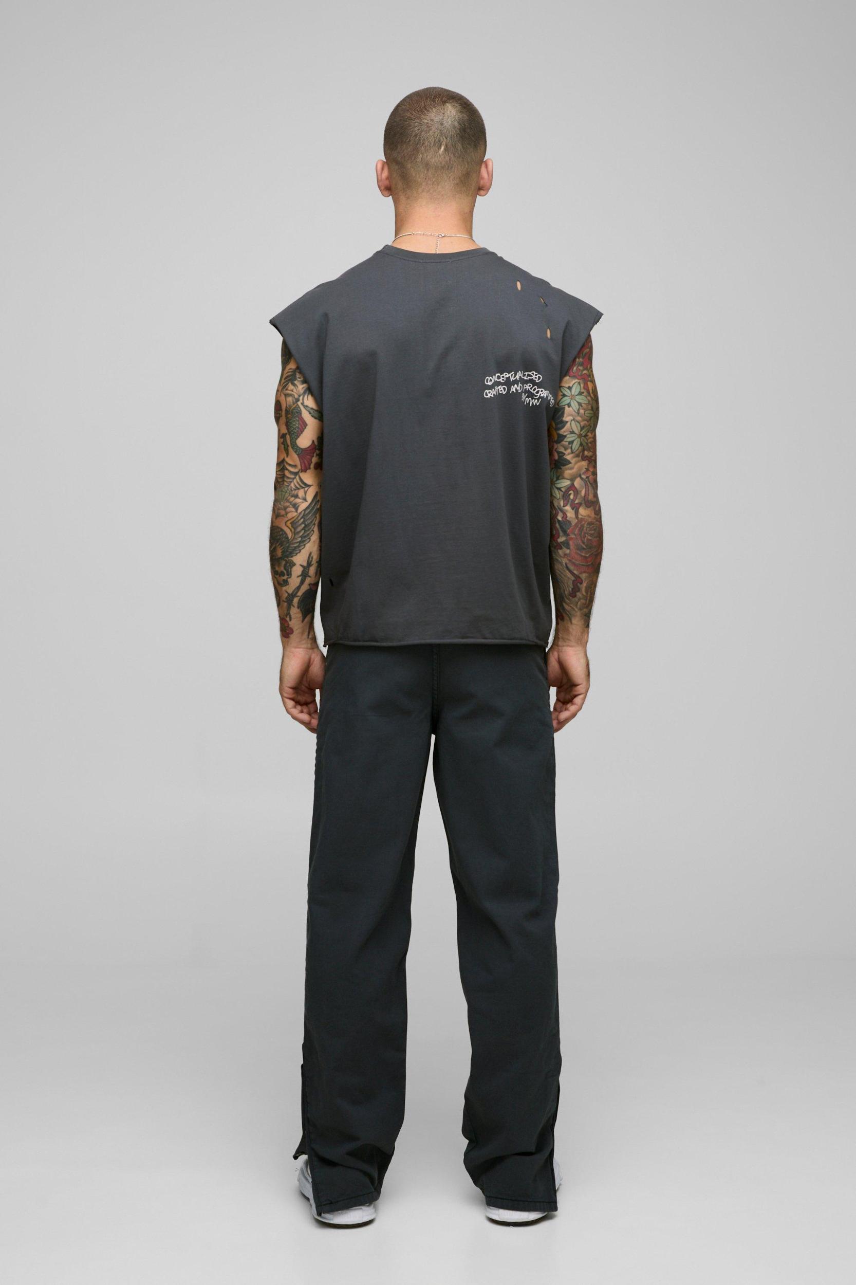 Relaxed Fit Overdyed Twill Popper Hem Trousers | boohooMAN USA Product Image