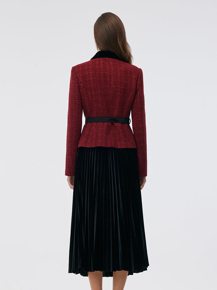 Wool Blend Sequins Jacket And Velvet Pleat Skirt Two-Piece Set With Be Product Image