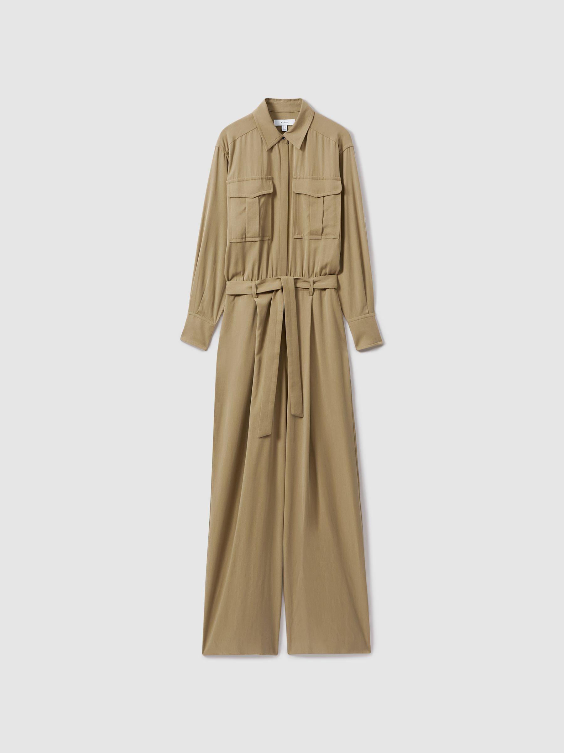 Lyocell Wide Leg Jumpsuit in Khaki Product Image