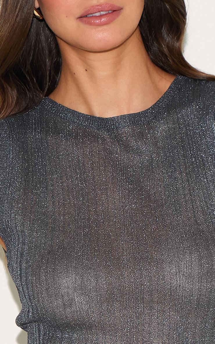 Charcoal Sheer Knit Boat Neck Top Product Image