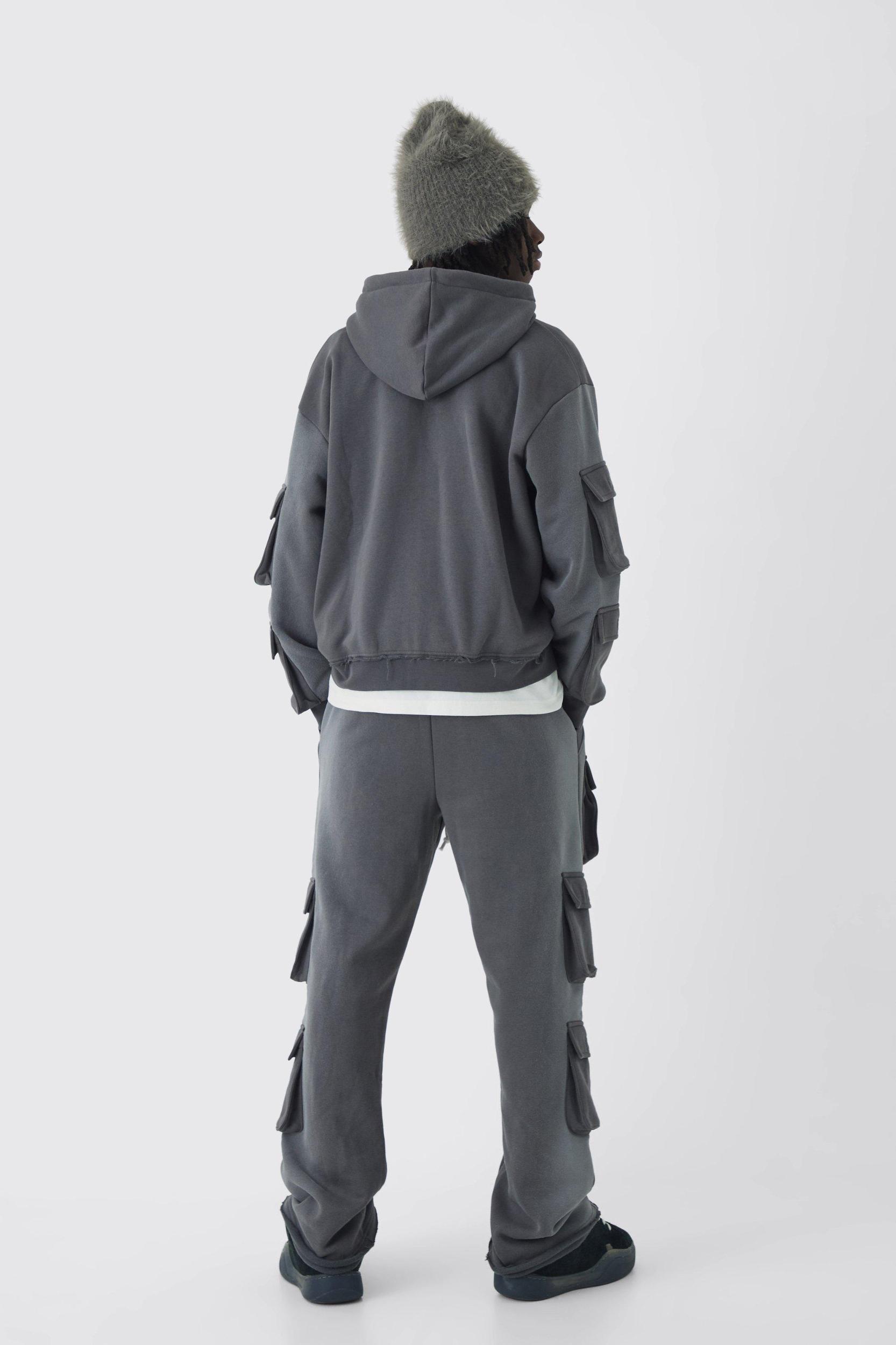 Oversized Boxy Utility Zip Through Brushback Hoodie | boohooMAN USA Product Image