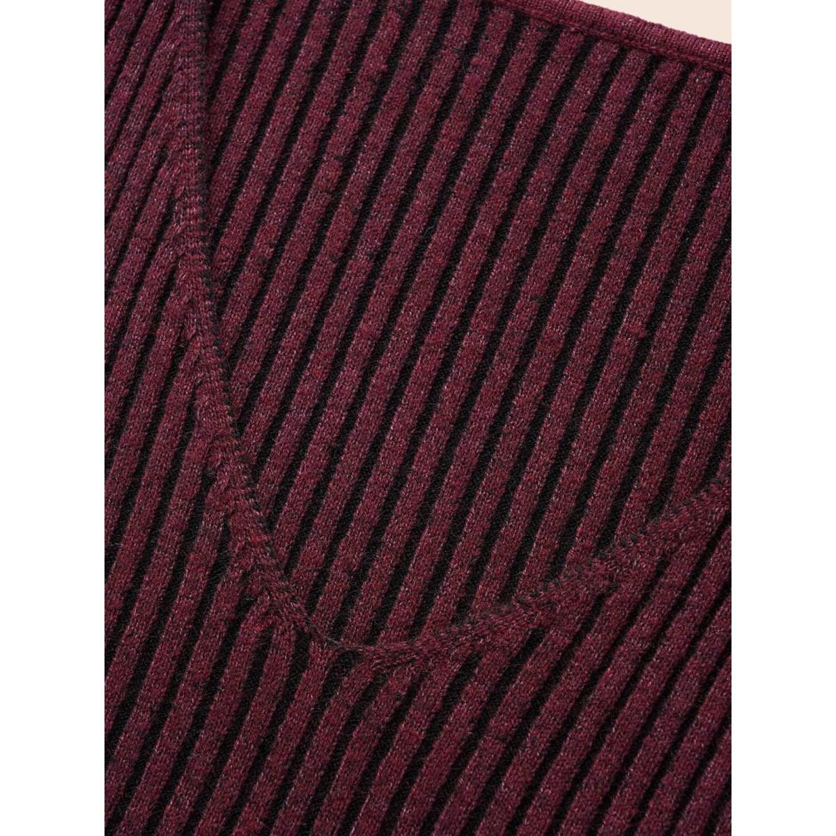 Plus Size Essentials Texture V Neck Pullover Deeppurplered Women Leisure Skinny Long Sleeve V-neck Casual Pullovers BloomChic 14-16/1X Product Image