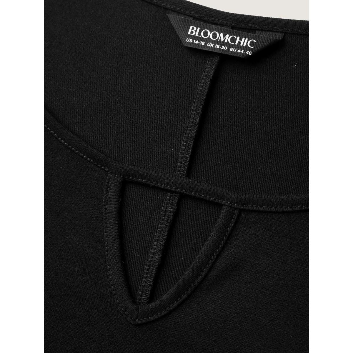 Plus Size Sleeve Cut-Out Cold-Shoulder T-Shirt Black Women Leisure Cut-Out Round Neck Casual T-shirts BloomChic 30/6X Product Image