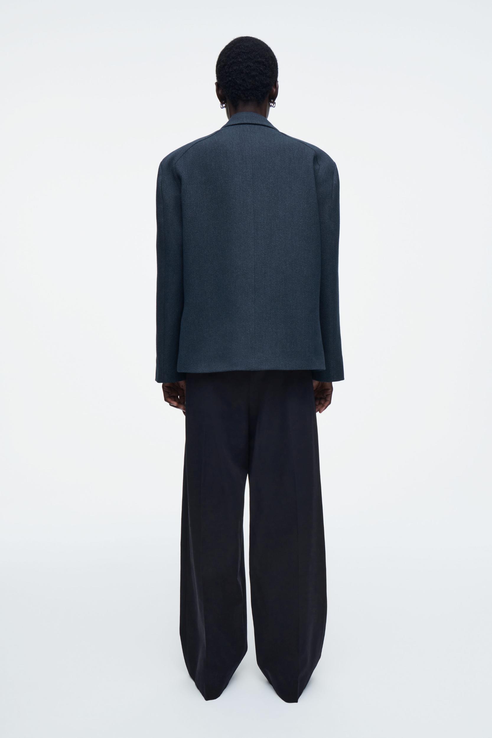 OVERSIZED EXAGGERATED-SHOULDER DENIM-LOOK BLAZER Product Image