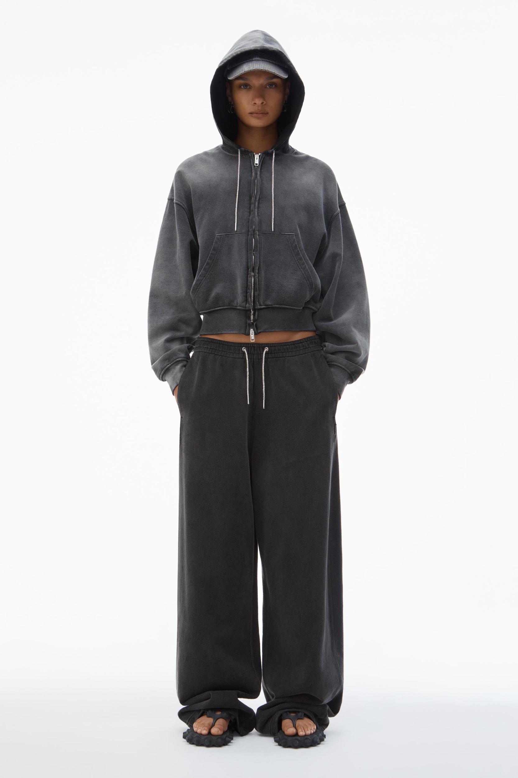Cropped Zip-up Hoodie With Crystal Hotfix Drawcord Product Image