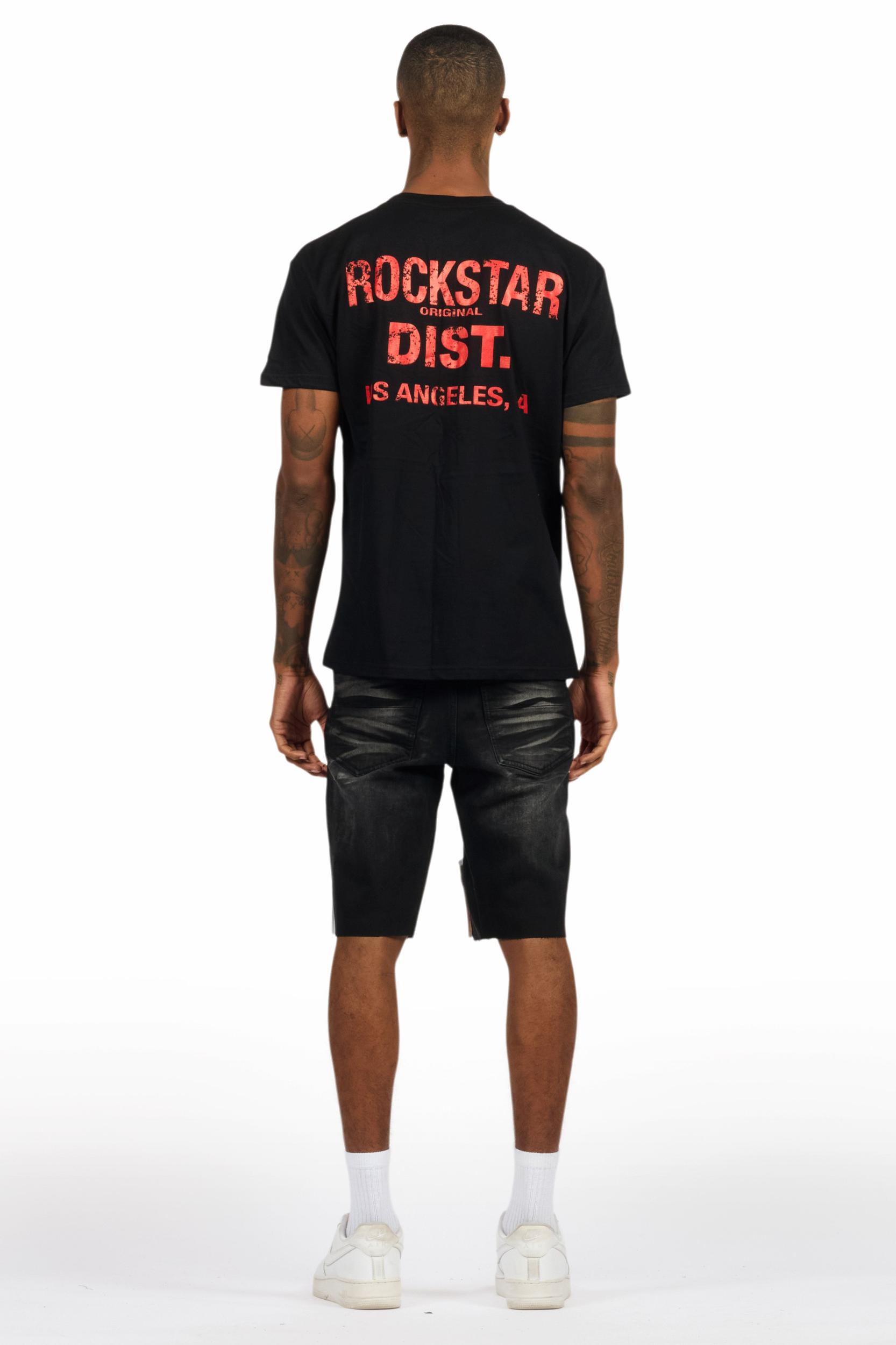 Akos Black/Red T-Shirt/Denim Short Set Male Product Image