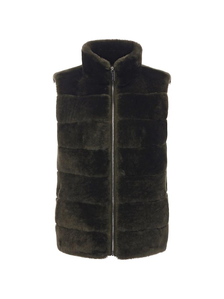 Womens Shearling Lamb Zip Vest with Quilted Back Product Image