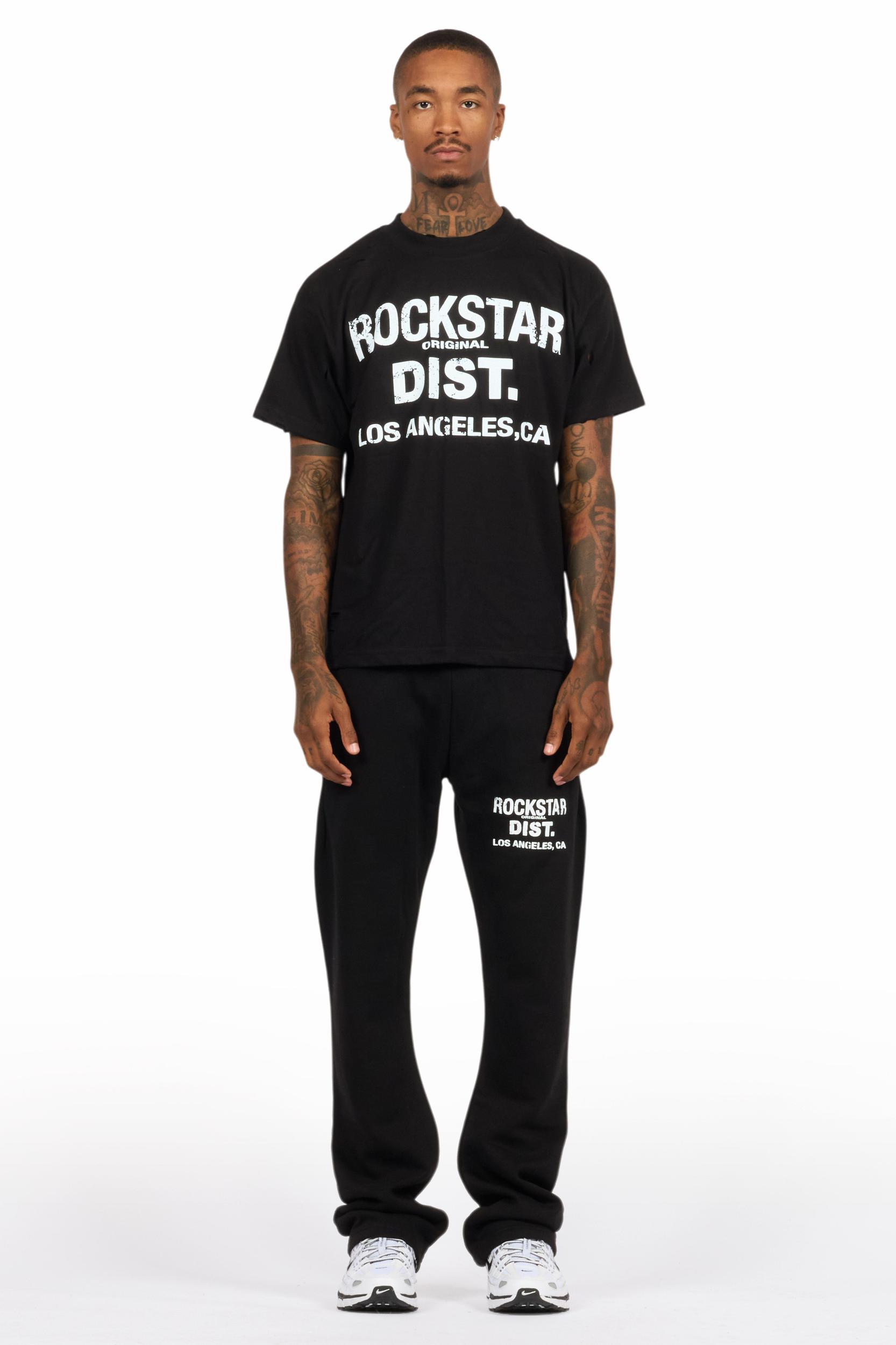 Lake Black/White Oversized T-Shirt/Stacked Track Pant Set Male Product Image