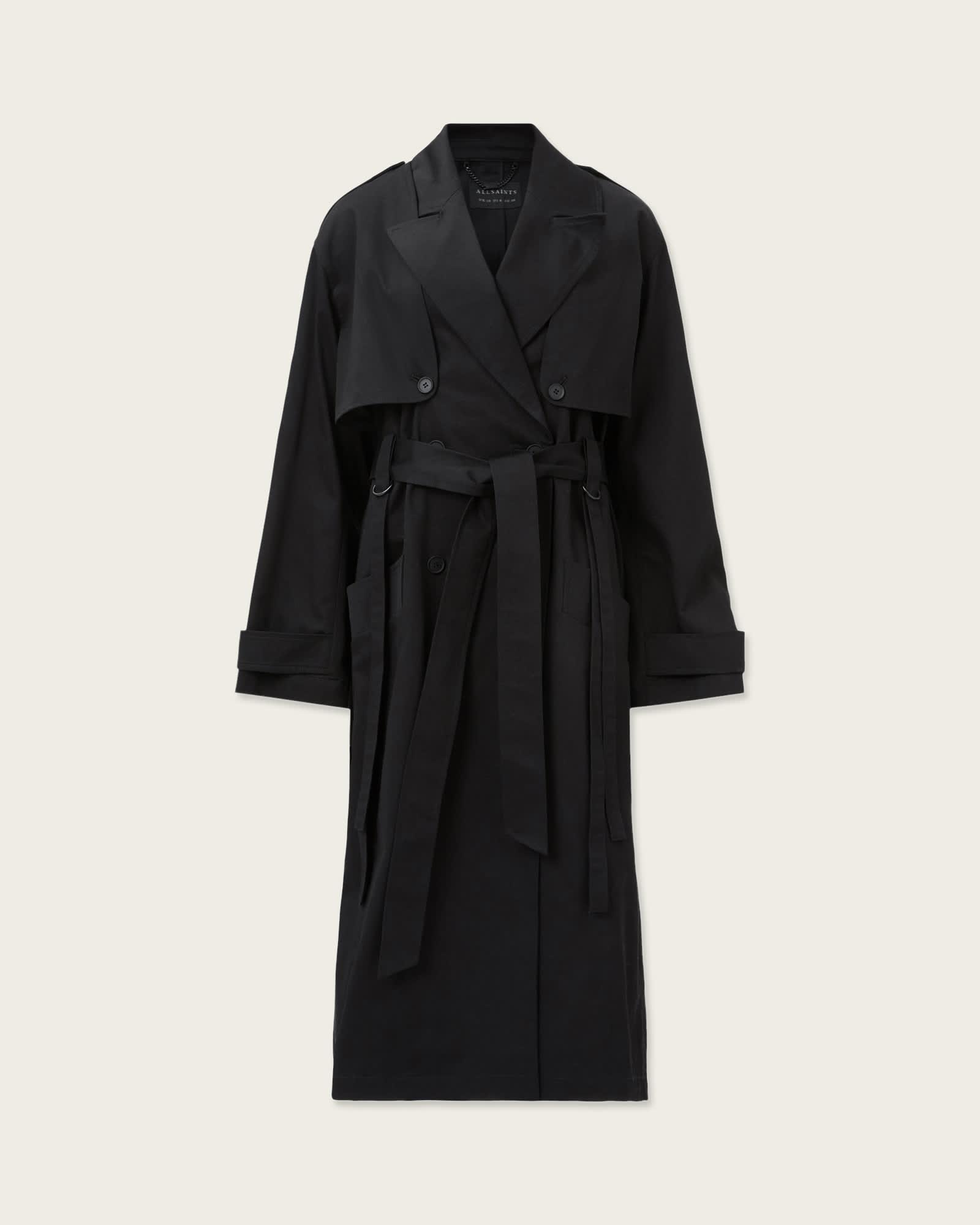 Cadence Relaxed Fit Trench Coat Black | ALLSAINTS US Product Image