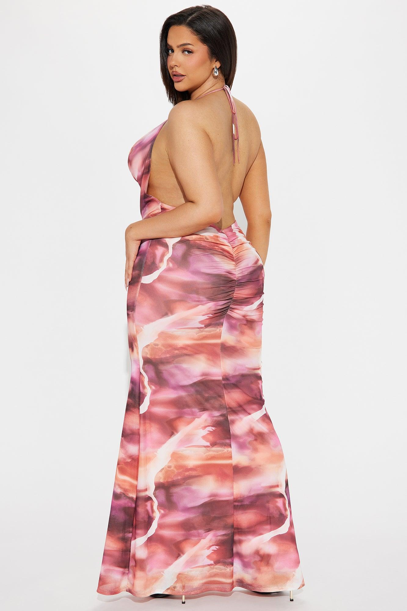 Bali Sunsets Mesh Maxi Dress - Pink/combo Product Image
