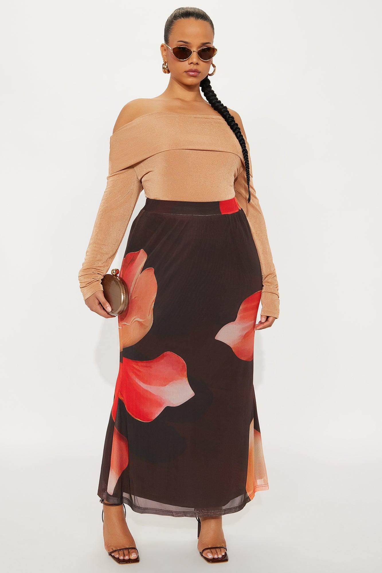 Into The Night Floral Mesh Maxi Skirt - Brown/combo Female Product Image